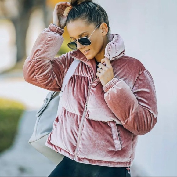 cousin carl Jackets & Blazers - Cousin Carl Pink Suede Puffer Jacket